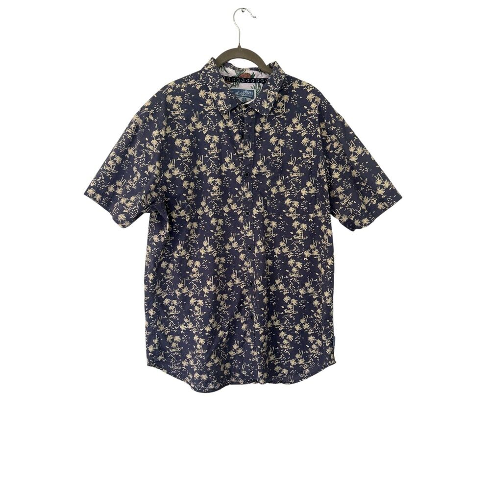 Huntington Beach Club Hawaiian Shirt Palm Print Blue Cotton Button Up Men’s XL